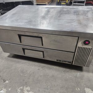 Chef base commercial cooler with doors closed and illuminated temperature display.