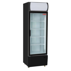 NewAir single glass door stnading display cooler with canopy.