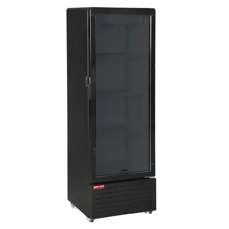 A New Air black commercial refrigerator with a single glass door