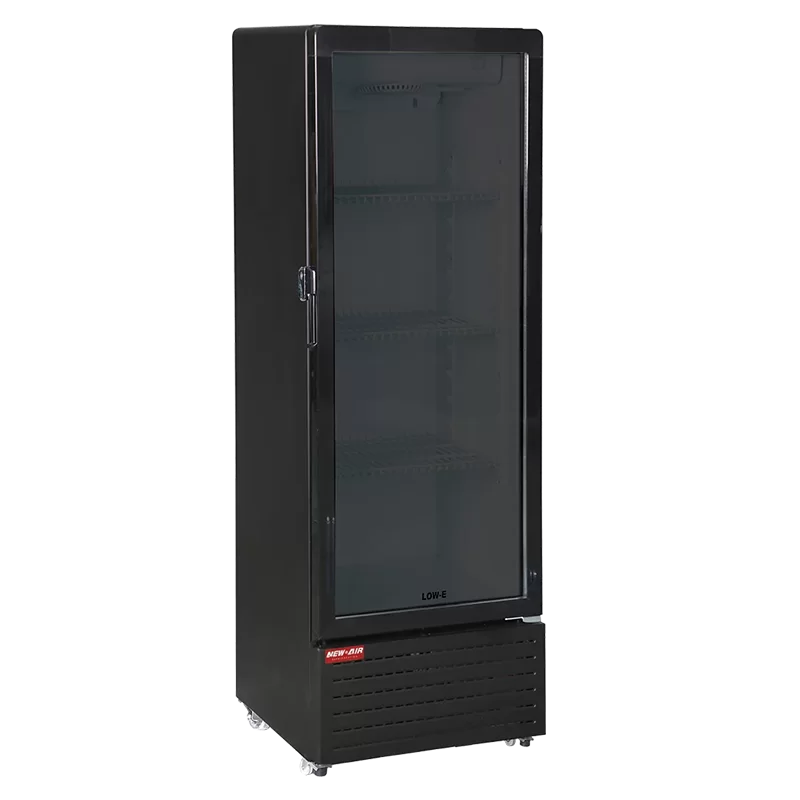 A New Air black commercial refrigerator with a single glass door