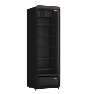 A New Air black commercial refrigerator with a single glass door