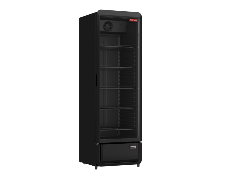A New Air black commercial refrigerator with a single glass door