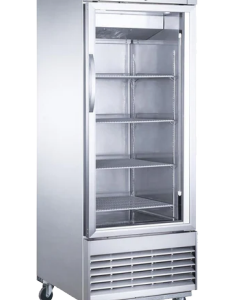 A New Air stainless steel commercial freezer with a single glass door