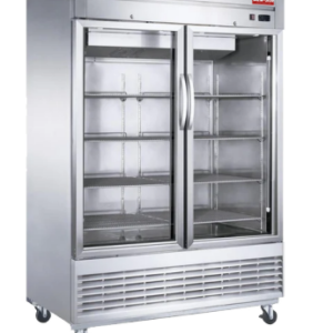 A New Air stainless steel commercial freezer with two glass doors